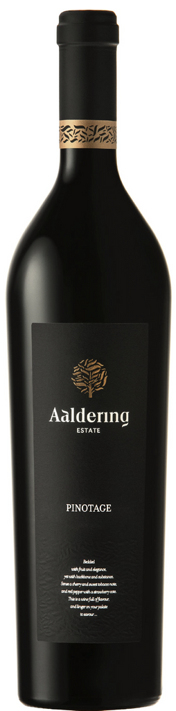 Voorkant fles van Aaldering Estate pinotage Zuid-Afrika 2022 rode wijn